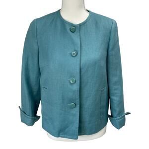 TALBOTS Blazer Womens 6P Aqua 100% Linen Career Coastal Preppy Summer Lady Coat